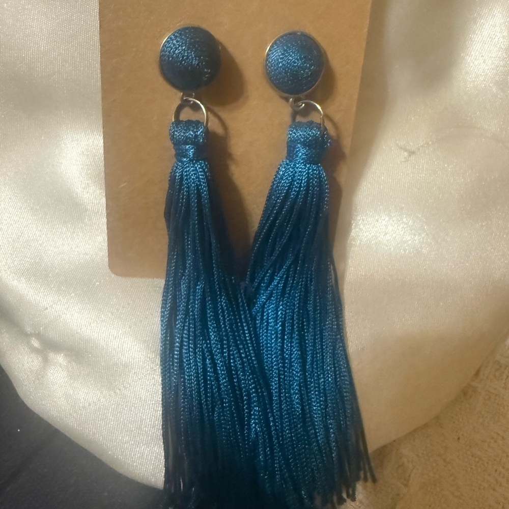 Elegant Blue Tassel Earrings